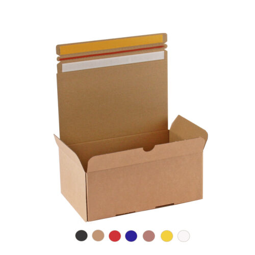 10x6x4 inch self-seal postal box feature image with colour swatches