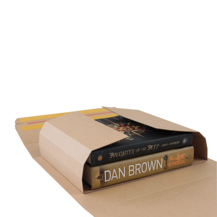 12x8x3 book wrap packaging shown with selection of hardback books