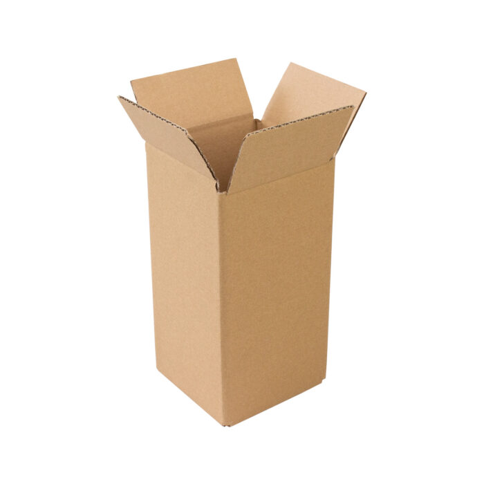 4x4x8" single wall cardboard box open