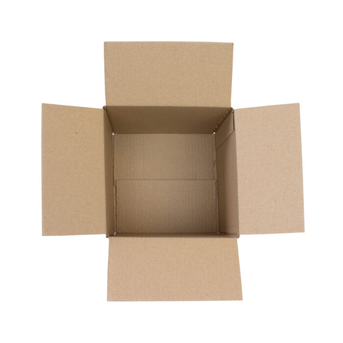 Top down photograph of 6x6x6 inch single wall cardboard box