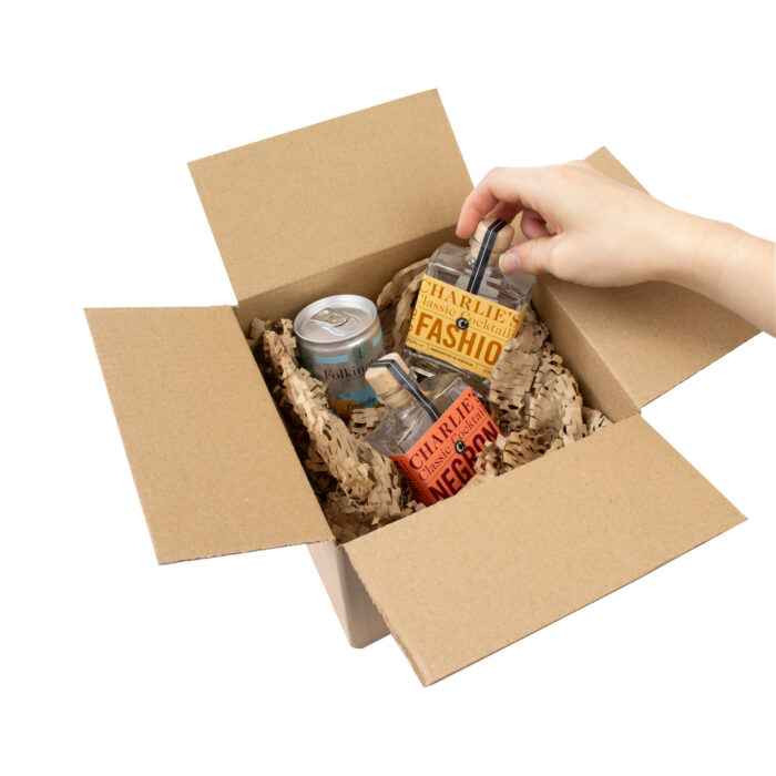 7x7x5 cardboard box with products packed inside