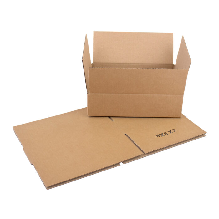 8x6x2 inch cardboard box flat and open